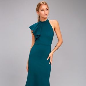 Margaux Teal Blue One-Shoulder Maxi Dress